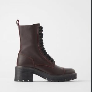 Zara Women's Burgundy Lace-Up Boots
